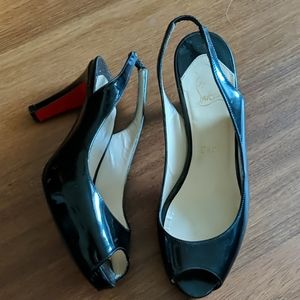 Christian Louboutin Black patent sling back pump